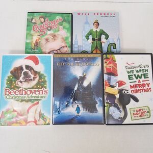 5 DVD‎ Movies A Christmas Story, Elf, Polar Express, Beethoven, Shaun the Sheep